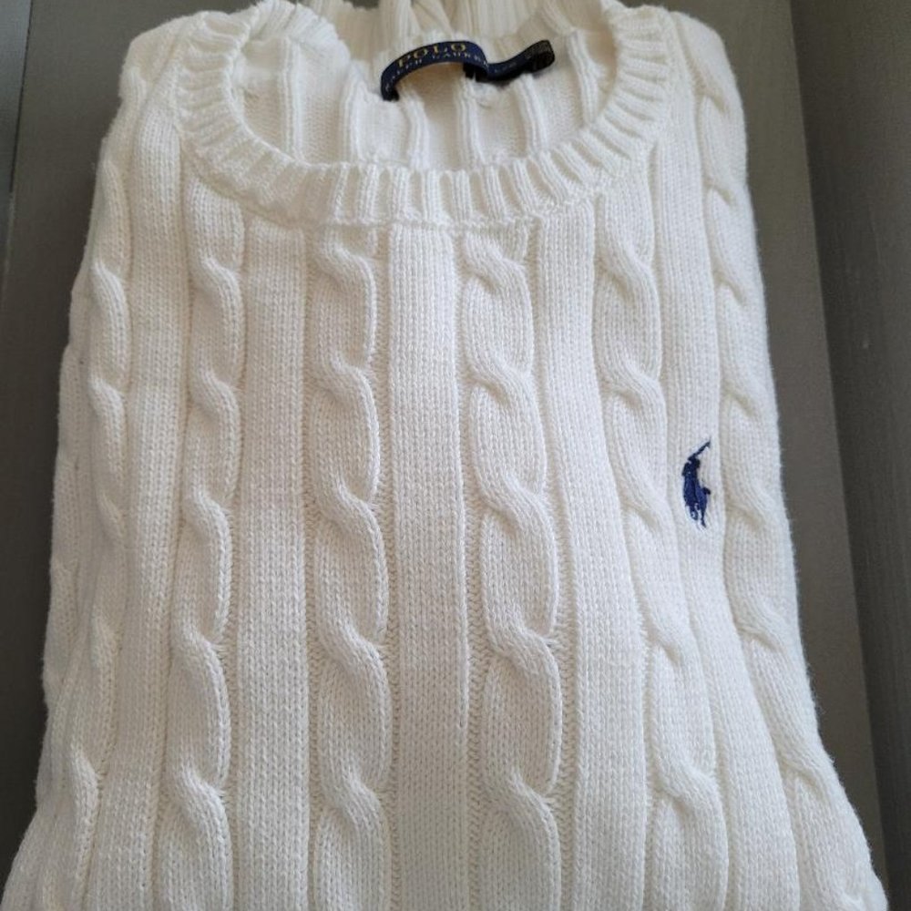 Polo Ralph Lauren White Cable Knit Sweater L Women
